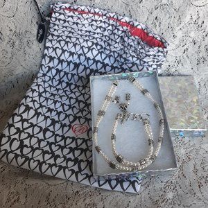 Brighton Lady Jane Silver tone Double Strand Pearl Full 3 piece Parure